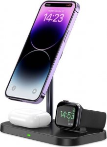 Ładowarka Tech-Protect Ładowarka bezprzewodowa MagSafe Tech-protect Qi15W A22 3in1 Magnetic Wireless Charger Black 3