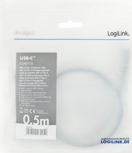 Kabel USB LogiLink USB-C - USB-C 0.5 m Czarno-szary (CUA0105) 3