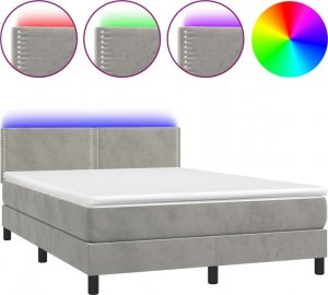 vidaXL vidaXL Łóżko kontynentalne z materacem, jasnoszare, 140x190cm, aksamit 2
