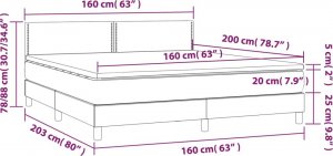 vidaXL vidaXL Łóżko kontynentalne z materacem i LED, czarny aksamit 160x200cm 8