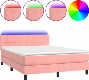 vidaXL vidaXL Łóżko kontynentalne z materacem i LED, różowy aksamit 140x190cm 2