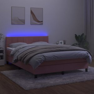 vidaXL vidaXL Łóżko kontynentalne z materacem i LED, różowy aksamit 140x190cm 3