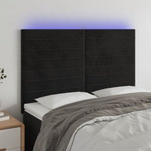 vidaXL vidaXL Zagłówek do łóżka z LED, czarny, 144x5x118/128 cm, aksamit 1