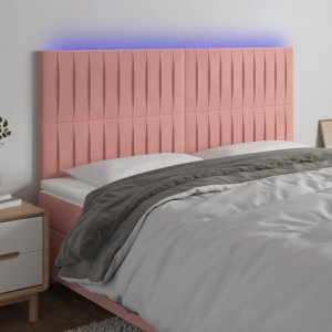 vidaXL vidaXL Zagłówek do łóżka z LED, różowy, 200x5x118/128 cm, aksamit 1