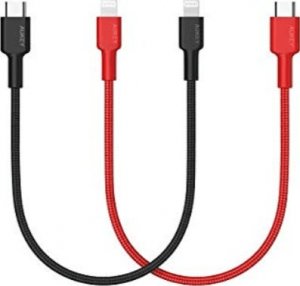 Kabel USB Aukey USB-C - Lightning 0.3 m Czarno-czerwony 1