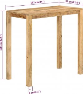 vidaXL Stolik barowy, 112x55x108, lite drewno mango 8