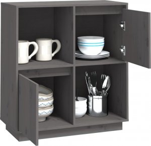 vidaXL Szafka, szara, 74x35x80 cm, lite drewno sosnowe 4