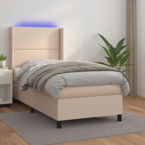 vidaXL Łóżko kontynentalne, materac i LED cappuccino 100x200 cm 1