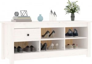 vidaXL Szafka na buty, biała, 110x38x45,5 cm, lite drewno sosnowe 7