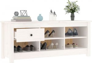 vidaXL Szafka na buty, biała, 110x38x45,5 cm, lite drewno sosnowe 8