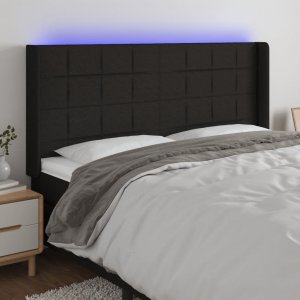 vidaXL Zagłówek do łóżka z LED, czarny, 203x16x118/128 cm, tkanina 1