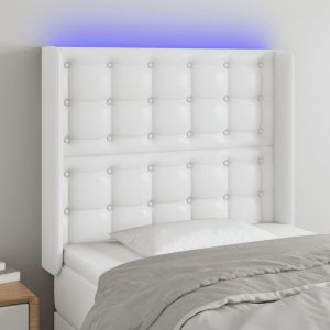 vidaXL Zagłówek do łóżka z LED, biały, 83x16x118/128cm, sztuczna skóra 1