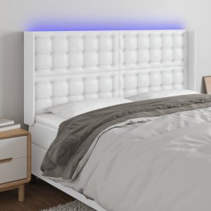 vidaXL Zagłówek do łóżka z LED, biały, 163x16x118/128cm sztuczna skóra 1