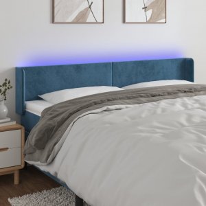 vidaXL Zagłówek do łóżka z LED ciemnoniebieski 183x16x78/88 cm aksamit 1