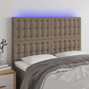 vidaXL Zagłówek do łóżka z LED, taupe, 144x5x118/128 cm, tkanina 1