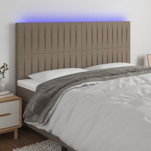 vidaXL Zagłówek do łóżka z LED, taupe, 200x5x118/128 cm, tkanina 1