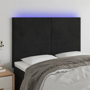 vidaXL Zagłówek do łóżka z LED, czarny, 144x5x118/128 cm, aksamit 1