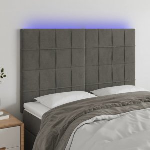 vidaXL Zagłówek do łóżka z LED, ciemnoszary, 144x5x118/128 cm, aksamit 1