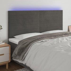 vidaXL Zagłówek do łóżka z LED, ciemnoszary, 200x5x118/128 cm, aksamit 1