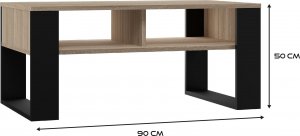 Topeshop STOLIK KAWOWY PÓŁKI ŁAWA MODERN 2P DĄB SONOMA CZERŃ 4
