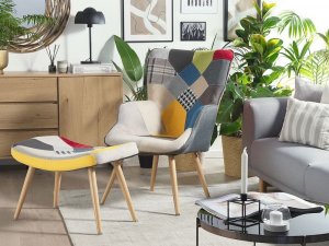 Beliani Fotel Z Podnóżkiem Patchwork Wielokolorowy Vejle! 3