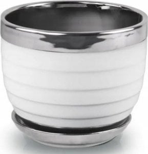 Polnix Doniczka ceramiczna z podstawką biało-srebrna 14 cm 1