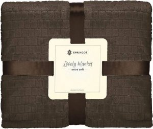 Springos Narzuta na łóżko, pled 130x180cm tłoczony, dwustronny koc na kanapę brązowy UNIWERSALNY 9