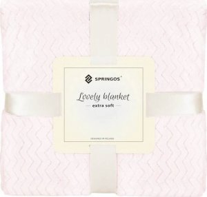 Springos Narzuta na łóżko, pled 70x160cm tłoczony, dwustronny koc na kanapę pudrowy różowy UNIWERSALNY 9