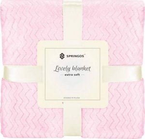 Springos Narzuta na łóżko, pled 130x180 cm tłoczony zygzak, dwustronny koc na kanapę różowy UNIWERSALNY 11