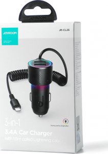 Ładowarka Joyroom Joyroom szybka ładowarka samochodowa 3 w 1 z kablem Lightning 1.5m 17W czarny (JR-CL25) 5