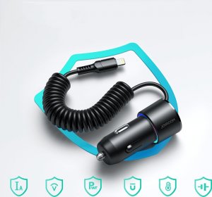 Ładowarka Joyroom Joyroom szybka ładowarka samochodowa 3 w 1 z kablem Lightning 1.5m 17W czarny (JR-CL25) 8