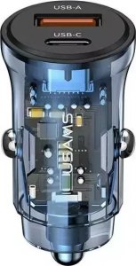 Ładowarka Usams Ładowarka samochodowa USAMS C32 1xUSB+1xUSB-C 30W Fast Charge niebieski/blue (US-CC164) 1