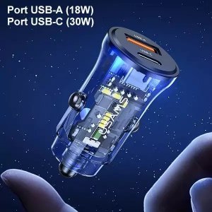 Ładowarka Usams Ładowarka samochodowa C32 1xUSB+1xUSB-C 30W Fast Charge niebieski/blue (US-CC164) 6