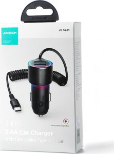Ładowarka Joyroom Ładowarka samochodowa Joyroom 3w1 + kabel USB-C 1.5m 17W czarny (JR-CL24) 5