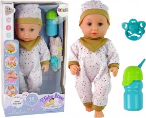 LeanToys Lalka Bobas Siusia Dźwięki Smoczek Buteleczka Biała Piżama 1