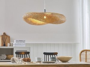 Lampa wisząca Beliani Lampa wisząca bambusowa jasne drewno BOYNE 2