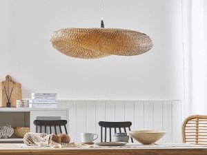 Lampa wisząca Beliani Lampa wisząca bambusowa jasne drewno BOYNE 3