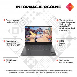 Laptop HP Laptop HP OMEN Gaming 16-n0106nw R7-6800H/32GB/1TB SSD/RTX3060/16,1" FHD 144Hz/W11H 11