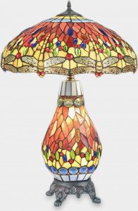 Lampa stołowa rzezbyzbrazu Lampa Witrażowa w Stylu Tiffany ze Świecącą Podstawą Ważka Pomarańczowa 1