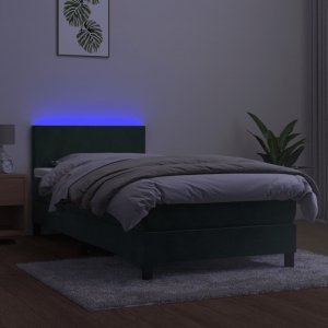 vidaXL vidaXL Łóżko kontynentalne z materacem i LED zielony aksamit 90x190 cm 4