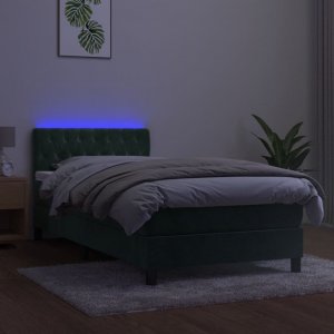 vidaXL vidaXL Łóżko kontynentalne z materacem i LED zielony aksamit 90x190 cm 4