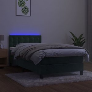 vidaXL vidaXL Łóżko kontynentalne z materacem i LED zielony aksamit 90x190 cm 4