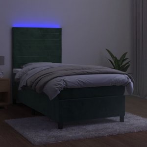 vidaXL vidaXL Łóżko kontynentalne z materacem i LED zielony aksamit 90x190 cm 4