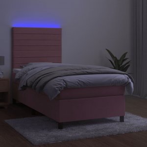vidaXL vidaXL Łóżko kontynentalne z materacem i LED, różowy aksamit 90x200 cm 4