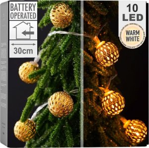 Dekoracja świąteczna Decorative Lighting Decorative Lighting Lampki bombki choinkowe nietłukące metalowe złote 10 led 2,5 cm 1