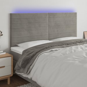 vidaXL vidaXL Zagłówek do łóżka z LED, jasnoszary, 180x5x118/128 cm, aksamit 1