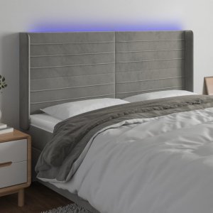 vidaXL vidaXL Zagłówek do łóżka z LED, jasnoszary, 183x16x118/128 cm, aksamit 1