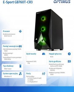 Komputer Optimus Komputer E-Sport GB760T-CR3 i5-13600KF/16GB/1TB/RTX 3060 OC 12GB/W11 4