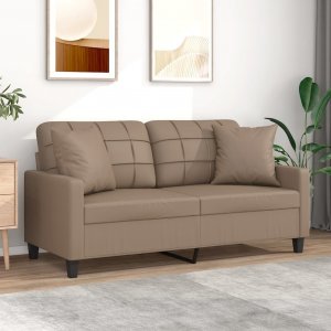 vidaXL vidaXL 2-osobowa sofa z poduszkami, cappuccino, 140 cm, sztuczna skóra 1