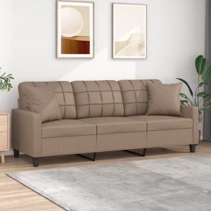 vidaXL vidaXL 3-osobowa sofa z poduszkami, cappuccino, 180 cm, sztuczna skóra 1